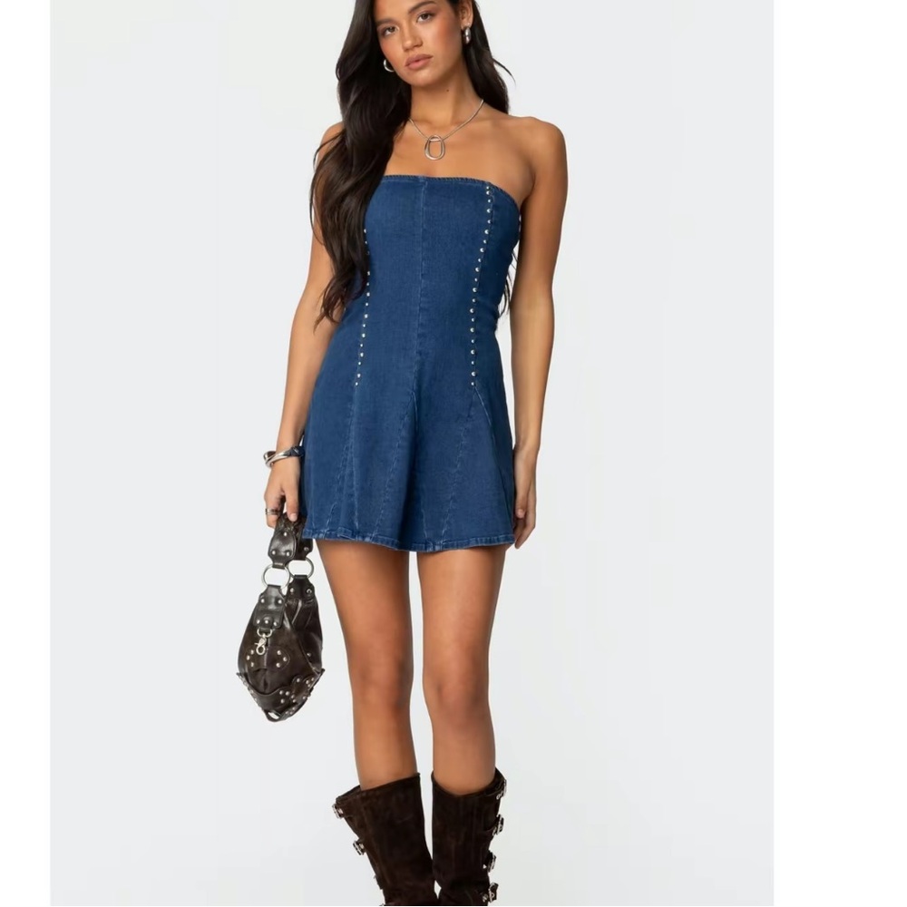 Edikted Strapless Denim Mini Dress